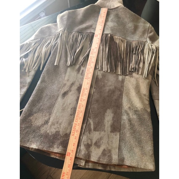 Vintage Jean Sebastian Tan Fringe Suede Cowhide Dye Jacket 60s 70s 11 12 M L - Picture 9 of 12